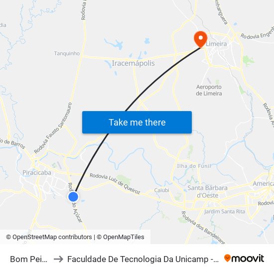 Bom Peixe to Faculdade De Tecnologia Da Unicamp - Ft map