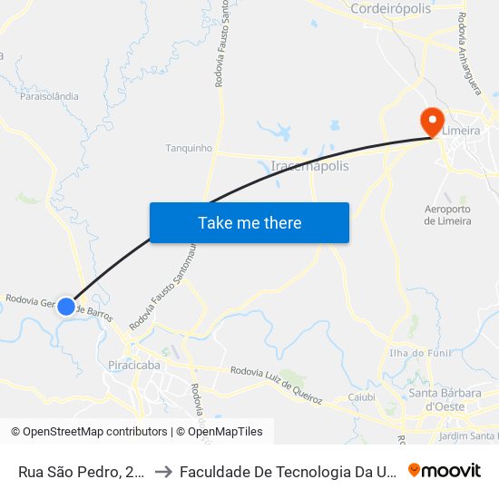 Rua São Pedro, 246-286 to Faculdade De Tecnologia Da Unicamp - Ft map