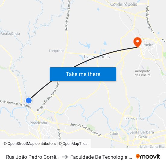 Rua João Pedro Corrêa, 1508-1676 to Faculdade De Tecnologia Da Unicamp - Ft map