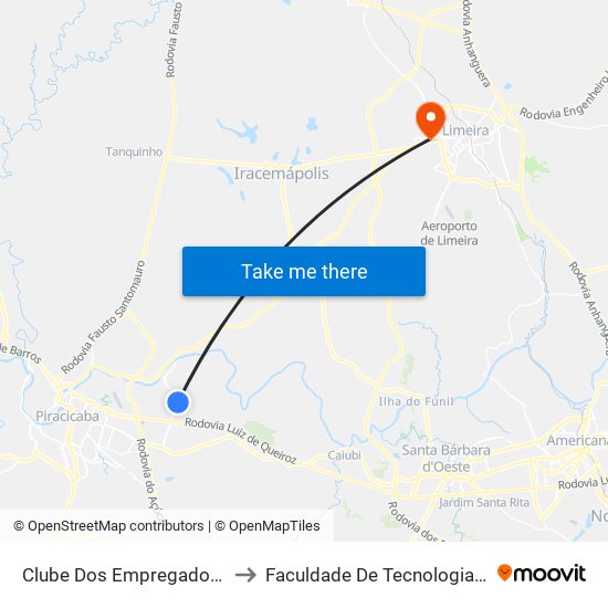 Clube Dos Empregados Da Caterpillar to Faculdade De Tecnologia Da Unicamp - Ft map