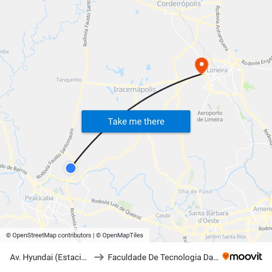 Av. Hyundai (Estacionamento) to Faculdade De Tecnologia Da Unicamp - Ft map