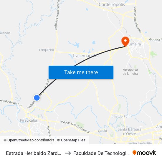 Estrada Heribaldo Zardetto De Toledo, 11 to Faculdade De Tecnologia Da Unicamp - Ft map