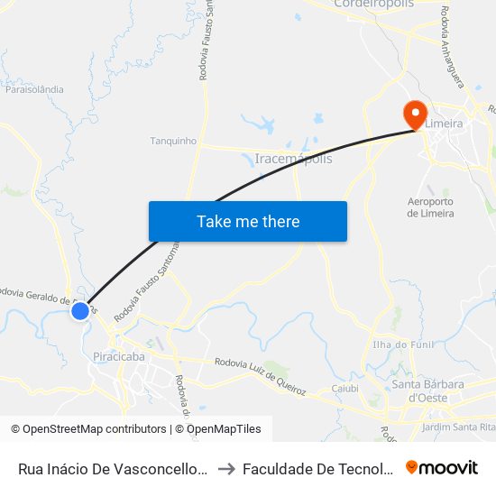 Rua Inácio De Vasconcellos Cunha Caldeira, 72-140 to Faculdade De Tecnologia Da Unicamp - Ft map