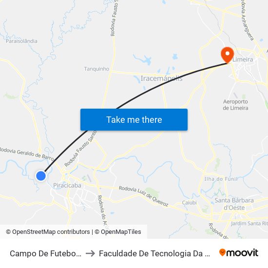 Campo De Futebol - Jupiá to Faculdade De Tecnologia Da Unicamp - Ft map