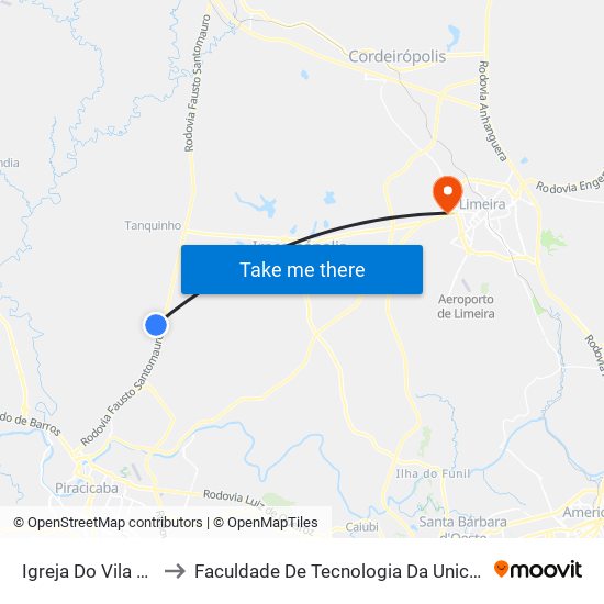 Igreja Do Vila Nova to Faculdade De Tecnologia Da Unicamp - Ft map