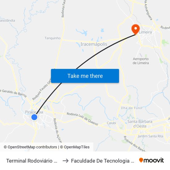 Terminal Rodoviário De Piracicaba to Faculdade De Tecnologia Da Unicamp - Ft map