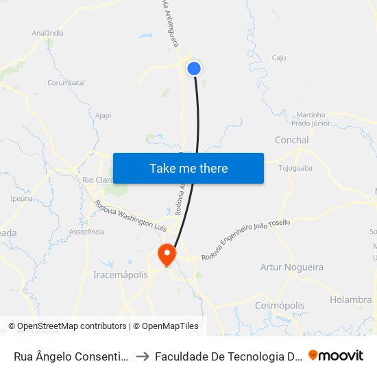 Rua Ângelo Consentino, 398-432 to Faculdade De Tecnologia Da Unicamp - Ft map