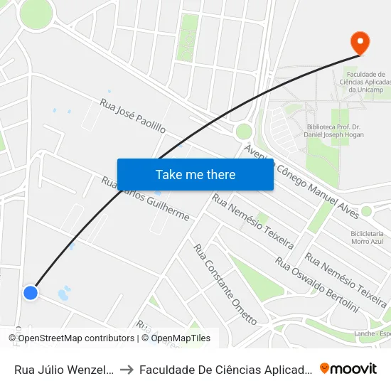 Rua Júlio Wenzel, 641-655 to Faculdade De Ciências Aplicadas Da Unicamp map