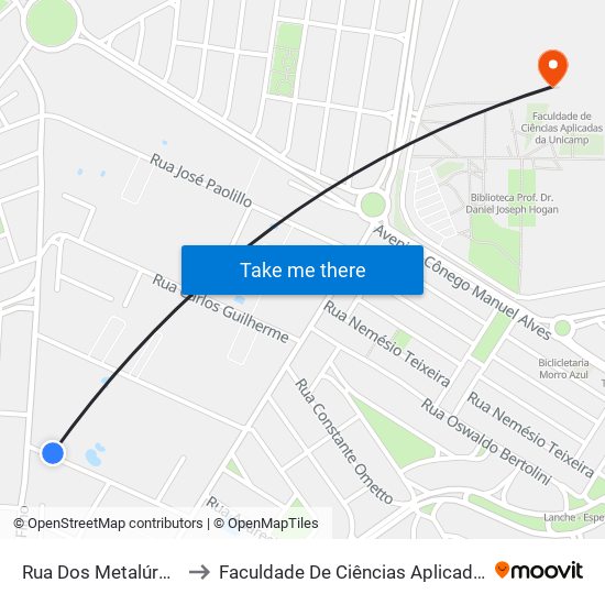 Rua Dos Metalúrgicos, 270 to Faculdade De Ciências Aplicadas Da Unicamp map