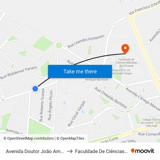 Avenida Doutor João Amaral Gama, 382 (Rapidão) to Faculdade De Ciências Aplicadas Da Unicamp map