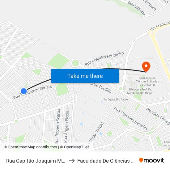 Rua Capitão Joaquim Manoel Pereira, 333-373 to Faculdade De Ciências Aplicadas Da Unicamp map