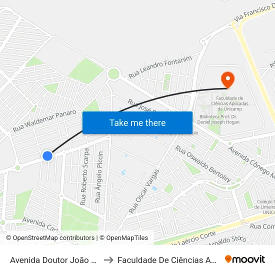 Avenida Doutor João Amaral Gama, 610 to Faculdade De Ciências Aplicadas Da Unicamp map