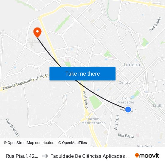 Rua Piauí, 426-472 to Faculdade De Ciências Aplicadas Da Unicamp map