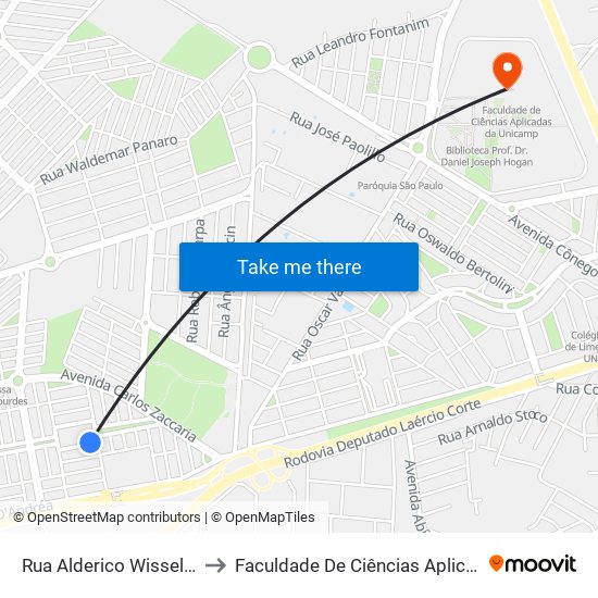 Rua Alderico Wissel Barbosa, 43 to Faculdade De Ciências Aplicadas Da Unicamp map