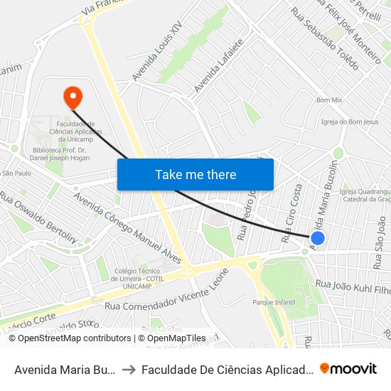 Avenida Maria Buzolin, 785 to Faculdade De Ciências Aplicadas Da Unicamp map