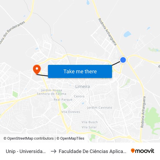 Unip - Universidade Paulista to Faculdade De Ciências Aplicadas Da Unicamp map