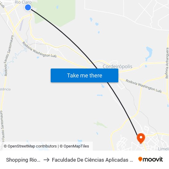 Shopping Rio Claro to Faculdade De Ciências Aplicadas Da Unicamp map