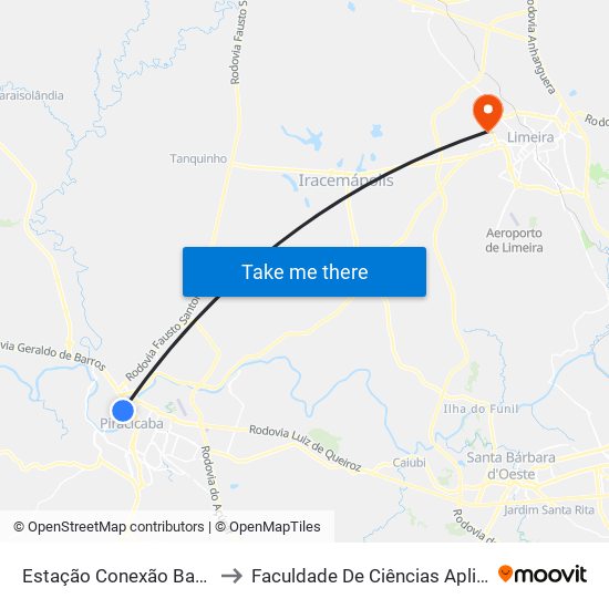 Estação Conexão Barão Serra Negra to Faculdade De Ciências Aplicadas Da Unicamp map