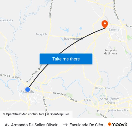 Av. Armando De Salles Oliveira, 51 - Estação Conexão Clube De Campo to Faculdade De Ciências Aplicadas Da Unicamp map