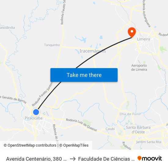 Avenida Centenário, 380 - Estação Conexão Cena to Faculdade De Ciências Aplicadas Da Unicamp map