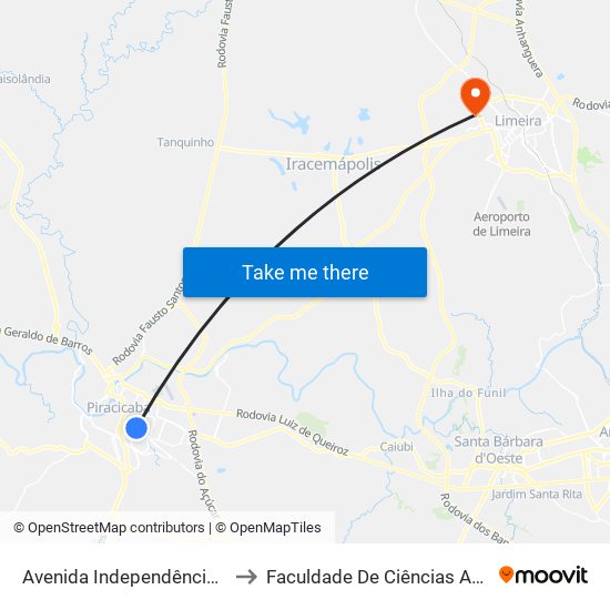 Avenida  Independência - Edifício Santiago to Faculdade De Ciências Aplicadas Da Unicamp map