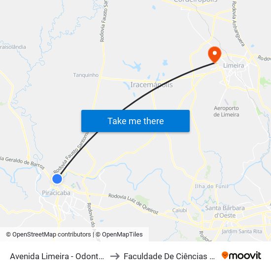 Avenida Limeira - Odontologia (Fop) / Unicamp to Faculdade De Ciências Aplicadas Da Unicamp map