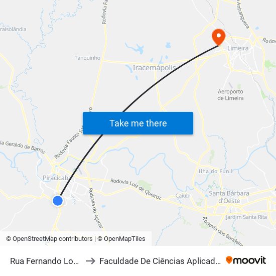 Rua Fernando Lopes, 1252 to Faculdade De Ciências Aplicadas Da Unicamp map