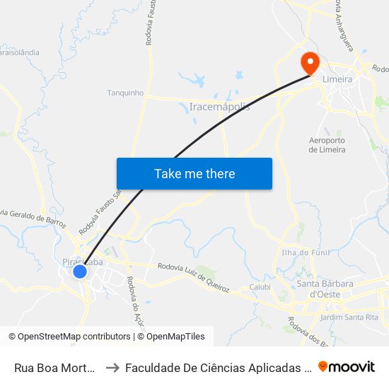 Rua Boa Morte, 1456 to Faculdade De Ciências Aplicadas Da Unicamp map