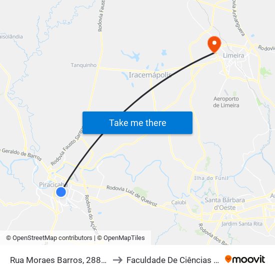 Rua Moraes Barros, 2884 - E.E. Alfredo Cardoso to Faculdade De Ciências Aplicadas Da Unicamp map