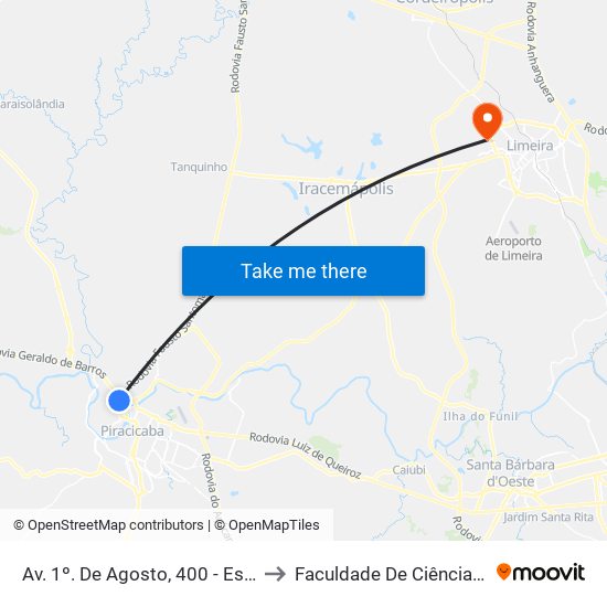 Av. 1º. De Agosto, 400 - Estação Conexão / Marmoraria to Faculdade De Ciências Aplicadas Da Unicamp map