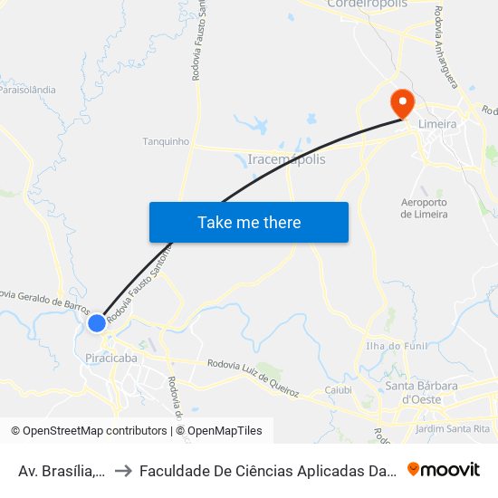 Av. Brasília, 126 to Faculdade De Ciências Aplicadas Da Unicamp map