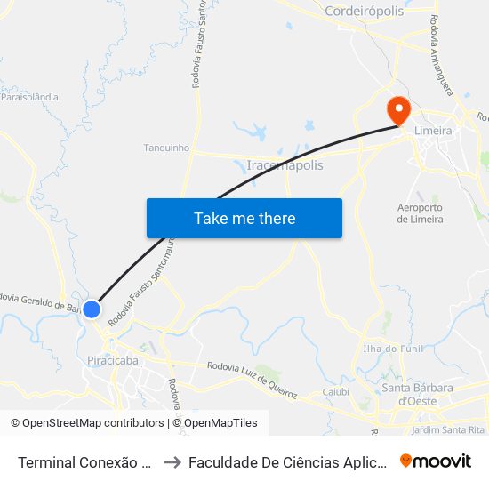 Terminal Conexão Mario Dedini to Faculdade De Ciências Aplicadas Da Unicamp map