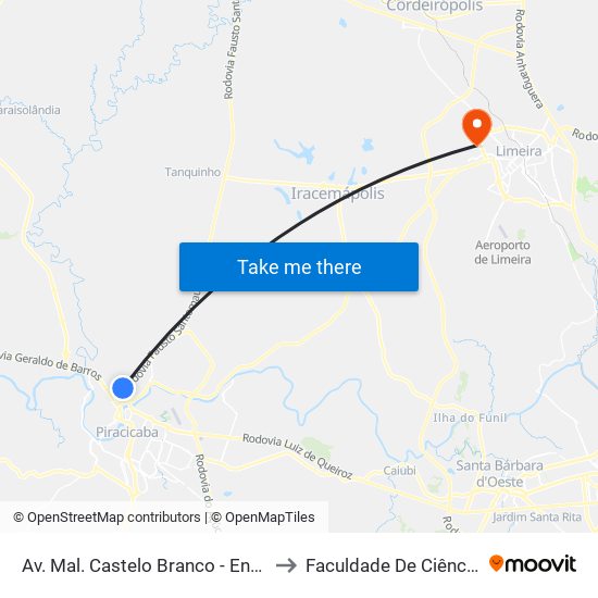 Av. Mal. Castelo Branco - Entrada Zoológico - Entrada Zoológico to Faculdade De Ciências Aplicadas Da Unicamp map