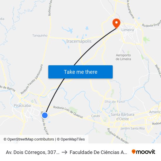 Av. Dois Córregos, 3071 - Escola Coopep to Faculdade De Ciências Aplicadas Da Unicamp map