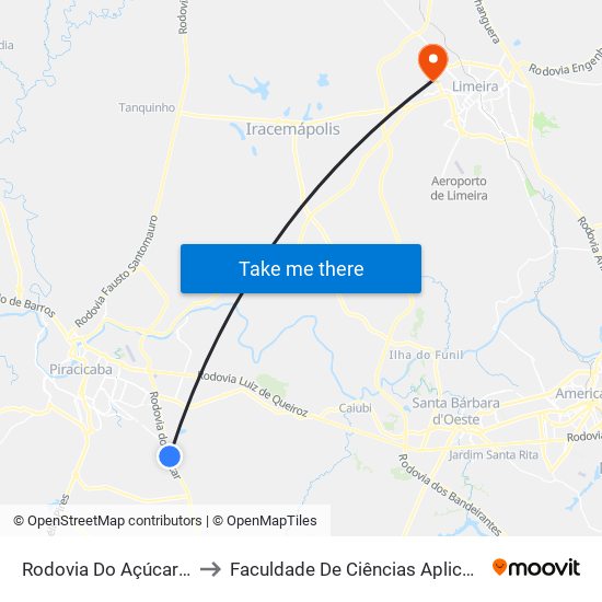 Rodovia Do Açúcar - Passarela to Faculdade De Ciências Aplicadas Da Unicamp map