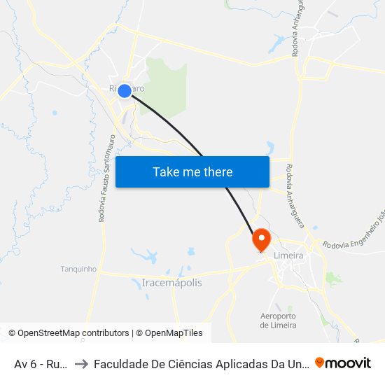 Avenida 6 ,358 to Faculdade De Ciências Aplicadas Da Unicamp map