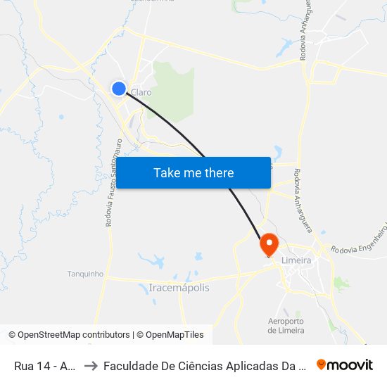 Rua 14 - Av 26 to Faculdade De Ciências Aplicadas Da Unicamp map