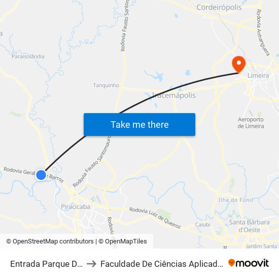 Entrada Parque Das Águas to Faculdade De Ciências Aplicadas Da Unicamp map