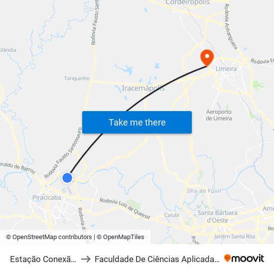 Estação Conexão Raízen to Faculdade De Ciências Aplicadas Da Unicamp map