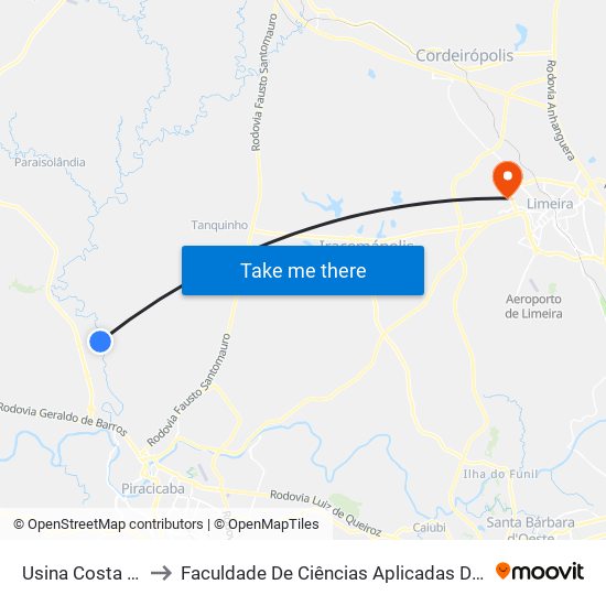 Usina Costa Pinto to Faculdade De Ciências Aplicadas Da Unicamp map