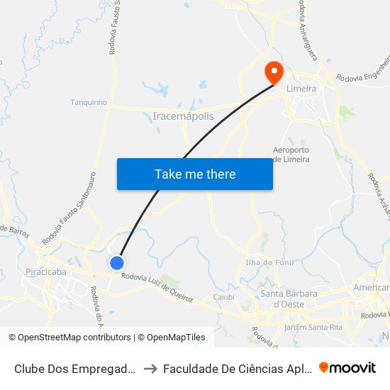 Clube Dos Empregados Da Caterpillar to Faculdade De Ciências Aplicadas Da Unicamp map