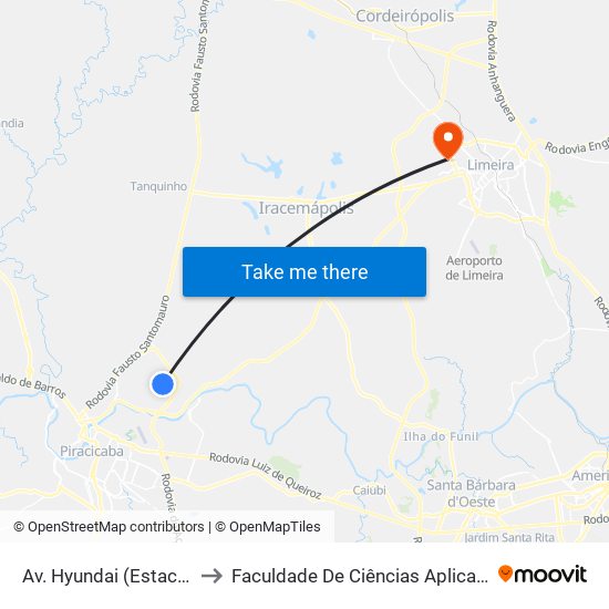 Av. Hyundai (Estacionamento) to Faculdade De Ciências Aplicadas Da Unicamp map