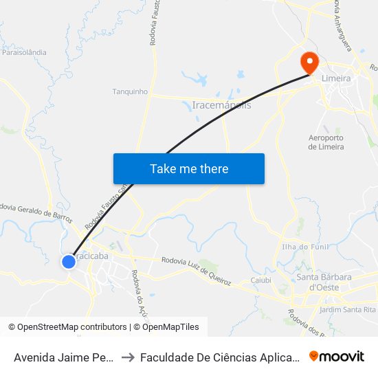 Avenida Jaime Pereira, 2200 to Faculdade De Ciências Aplicadas Da Unicamp map