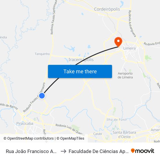 Rua João Francisco Angeli, 160 - Oxipira to Faculdade De Ciências Aplicadas Da Unicamp map