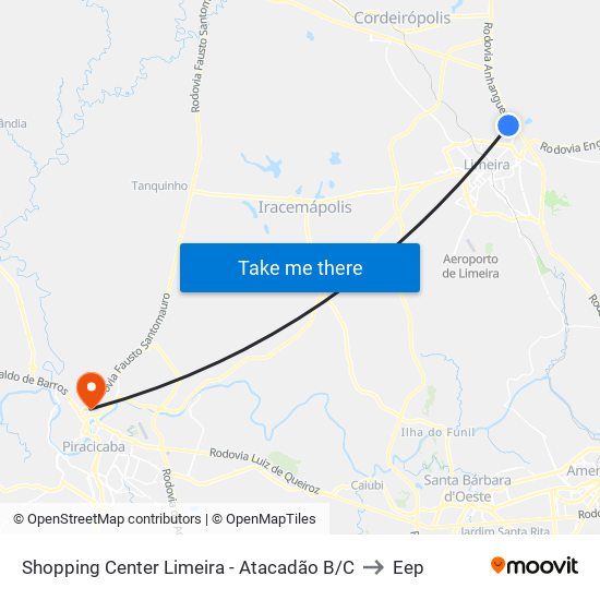 Shopping Center Limeira - Atacadão B/C to Eep map