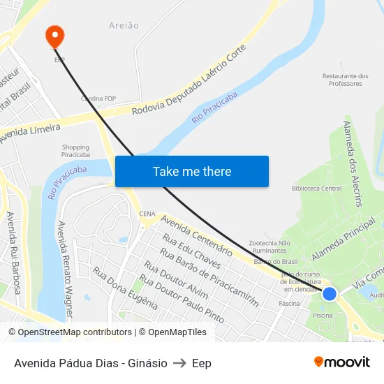 Avenida Pádua Dias - Ginásio to Eep map
