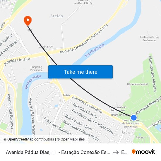 Avenida Pádua Dias, 11 - Estação Conexão Esalq to Eep map