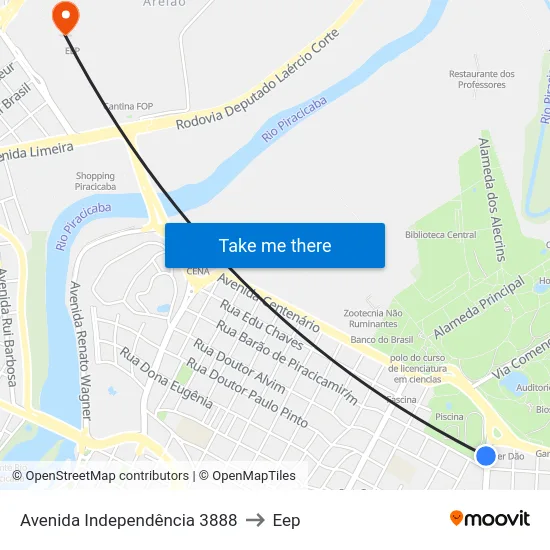 Avenida Independência 3888 to Eep map