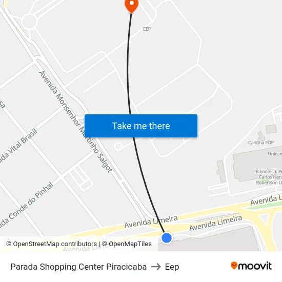 Parada Shopping Center Piracicaba to Eep map