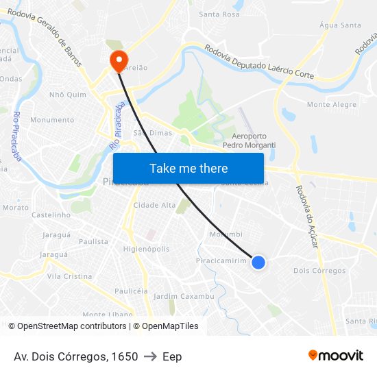 Av. Dois Córregos, 1650 to Eep map